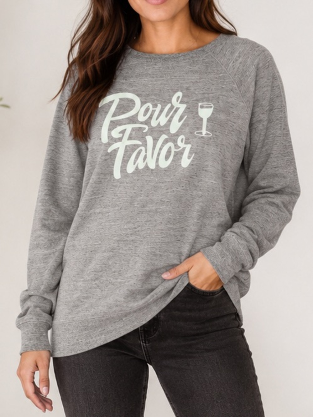 Wildfox Gray 'Pour Favor' Pullover Sweatshirt